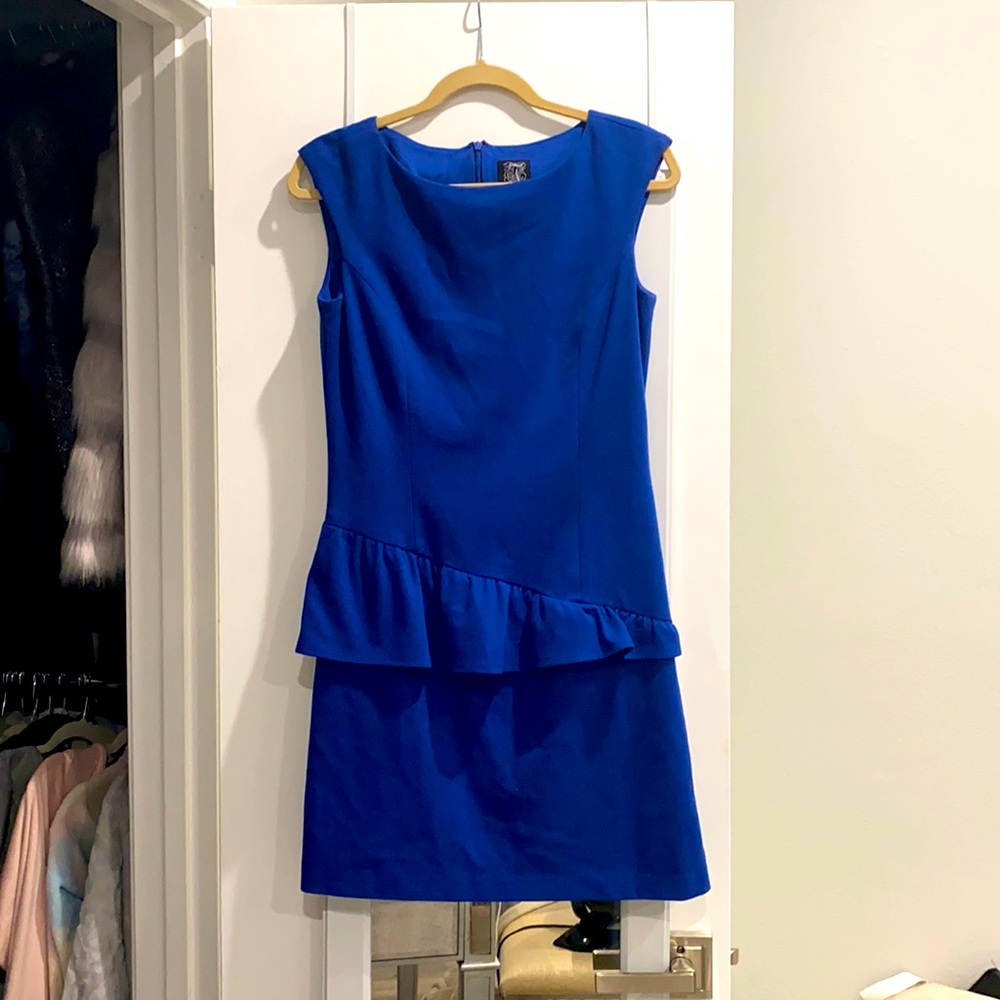 NWOT Jax Royal Blue Sheath Dress With Ruffle Detail